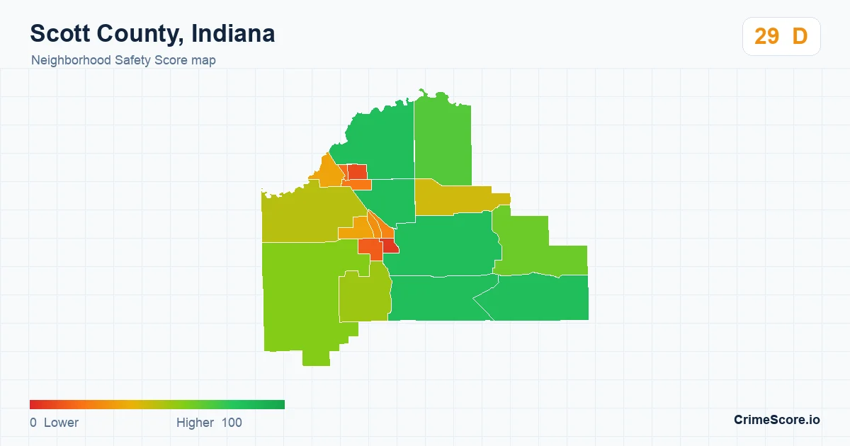 Scott County, Indiana neighborhood Safety Score map by Census block group