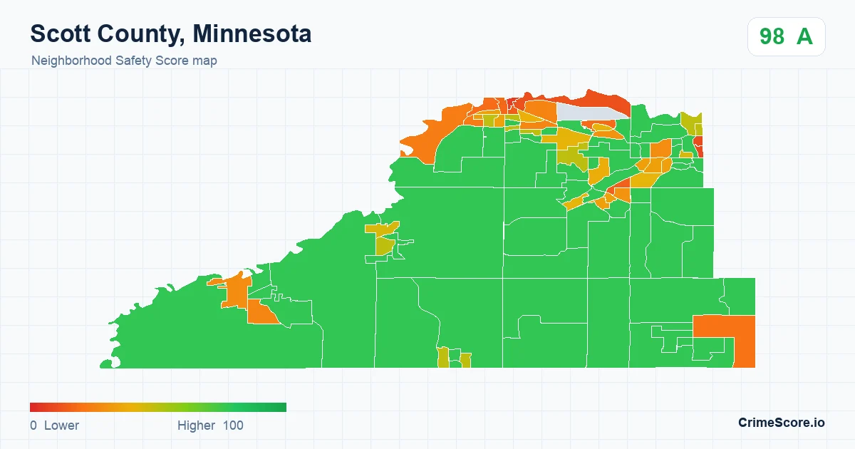 Scott County, Minnesota neighborhood Safety Score map by Census block group