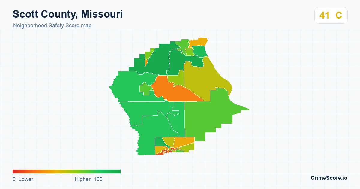 Scott County, Missouri neighborhood Safety Score map by Census block group