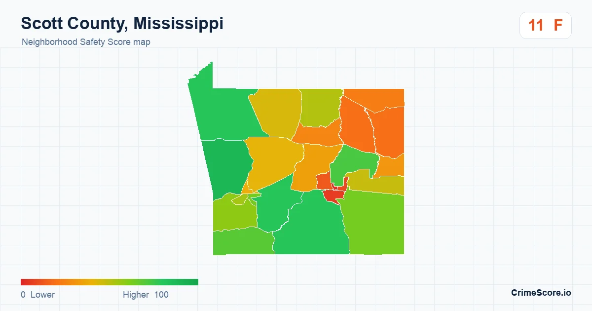 Scott County, Mississippi neighborhood Safety Score map by Census block group