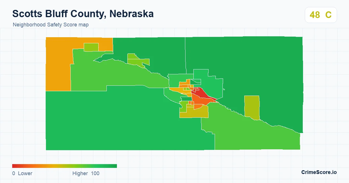 Scotts Bluff County, Nebraska neighborhood Safety Score map by Census block group
