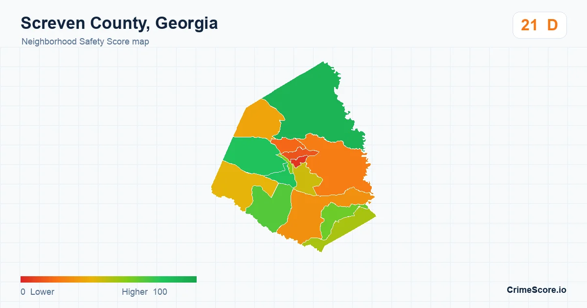 Screven County, Georgia neighborhood Safety Score map by Census block group