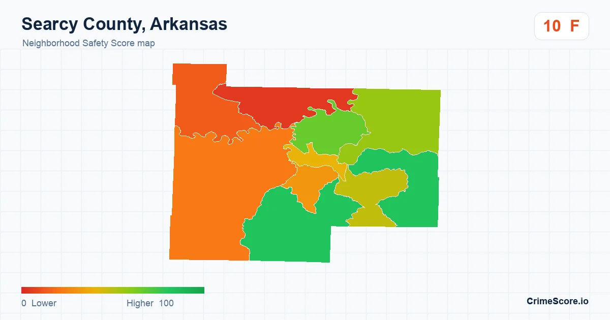 Searcy County, Arkansas neighborhood Safety Score map by Census block group