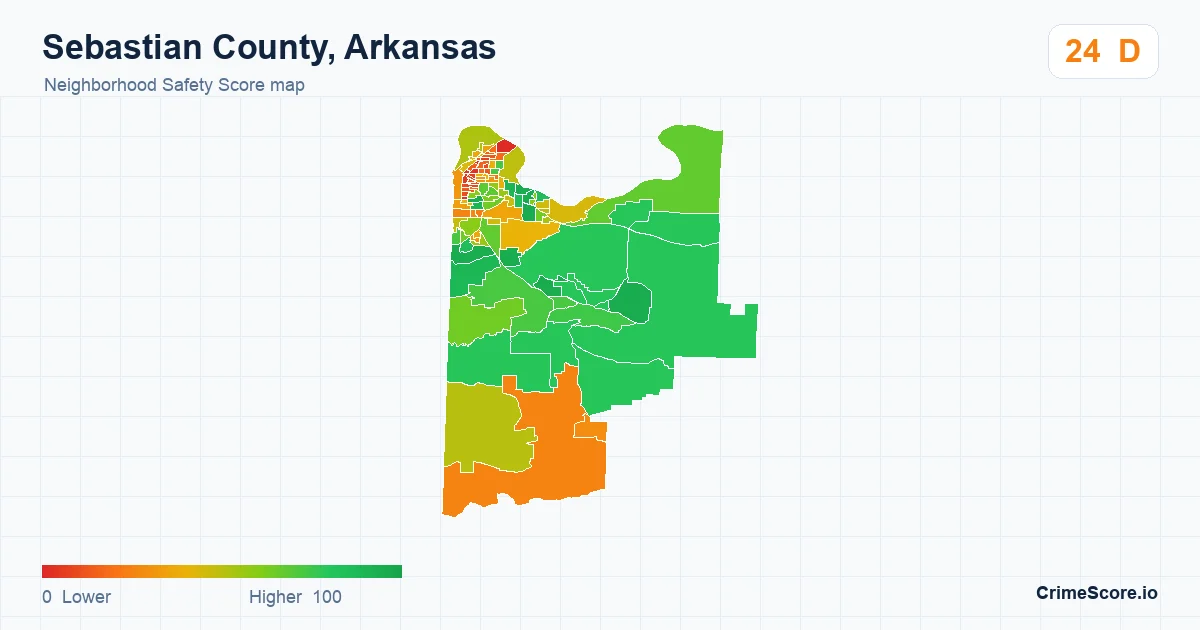 Sebastian County, Arkansas neighborhood Safety Score map by Census block group