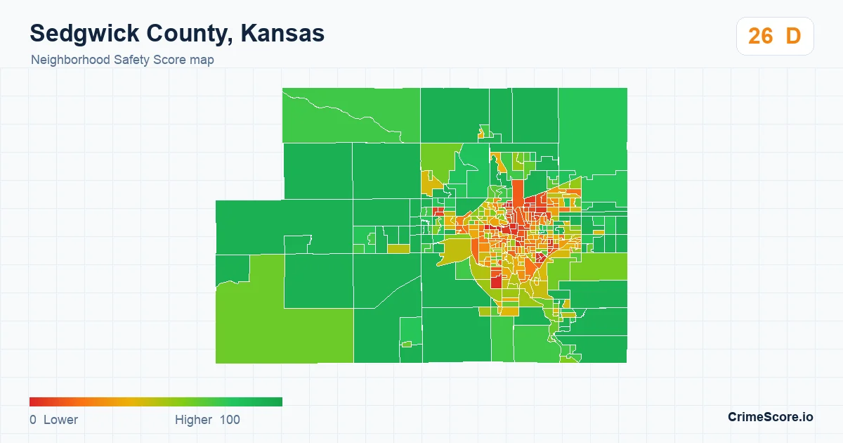 Sedgwick County, Kansas neighborhood Safety Score map by Census block group