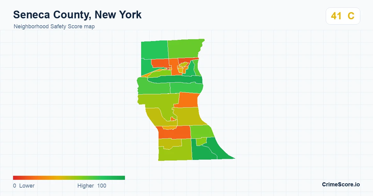 Seneca County, New York neighborhood Safety Score map by Census block group