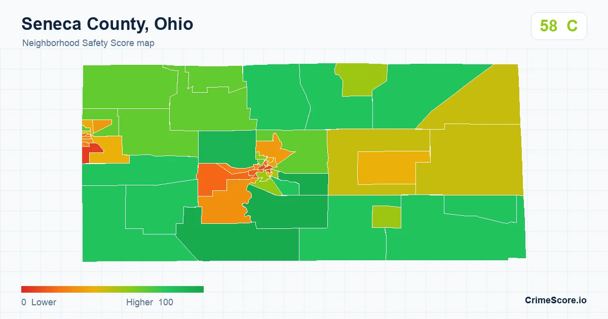 Seneca County, Ohio neighborhood Safety Score map by Census block group