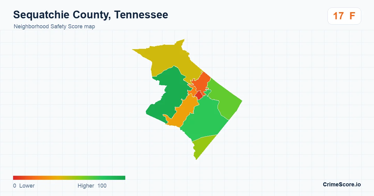 Sequatchie County, Tennessee neighborhood Safety Score map by Census block group