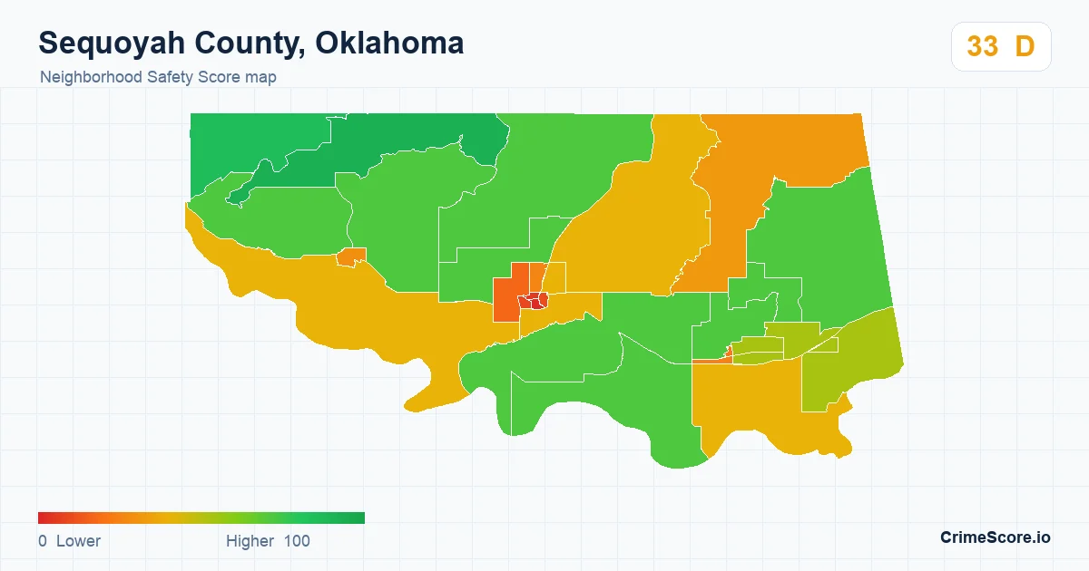 Sequoyah County, Oklahoma neighborhood Safety Score map by Census block group