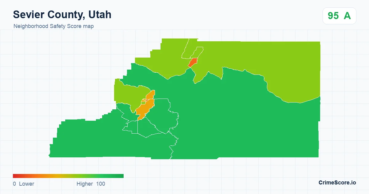 Sevier County, Utah neighborhood Safety Score map by Census block group