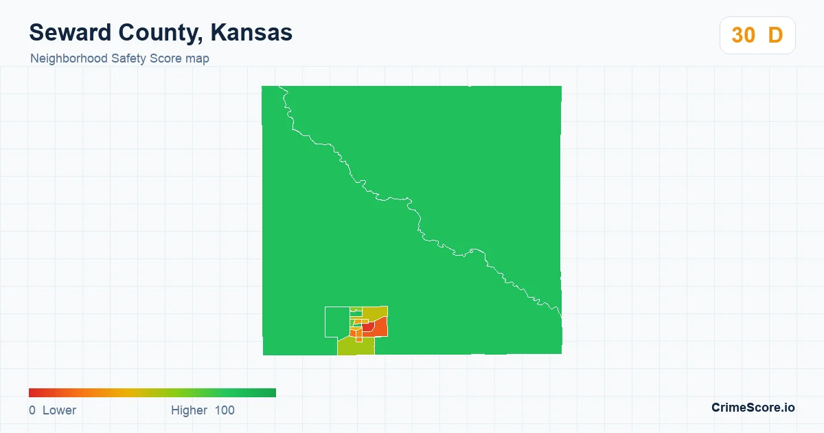 Seward County, Kansas neighborhood Safety Score map by Census block group