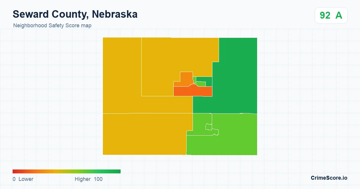 Seward County, Nebraska neighborhood Safety Score map by Census block group