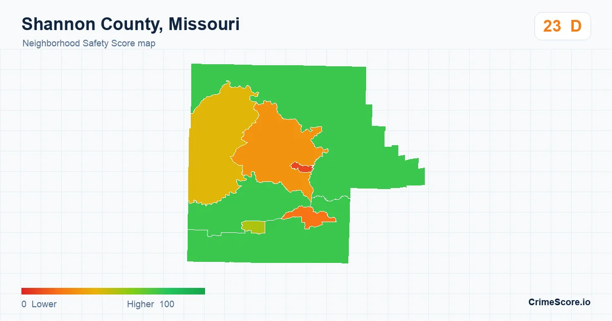 Shannon County, Missouri neighborhood Safety Score map by Census block group
