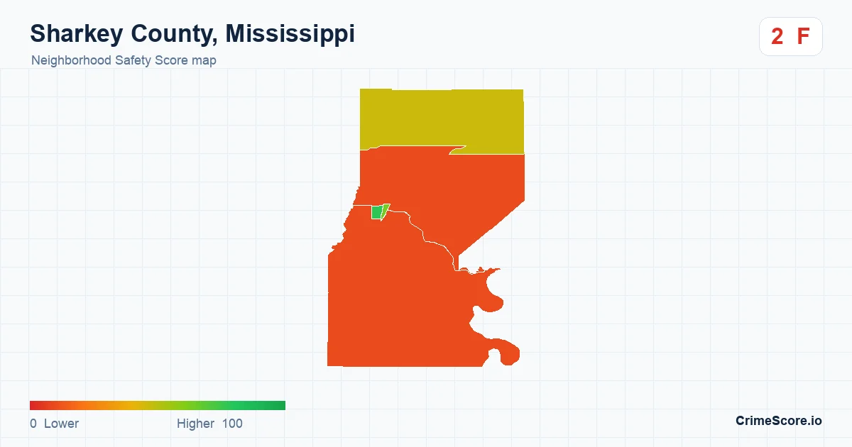 Sharkey County, Mississippi neighborhood Safety Score map by Census block group