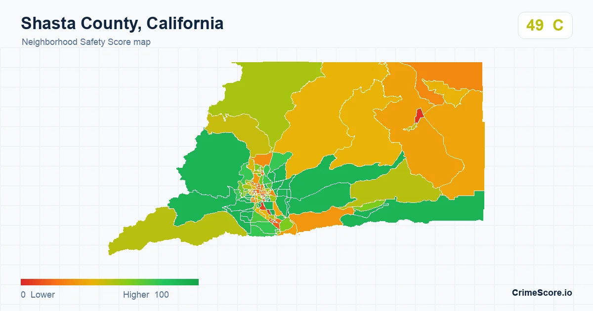Shasta County, California neighborhood Safety Score map by Census block group