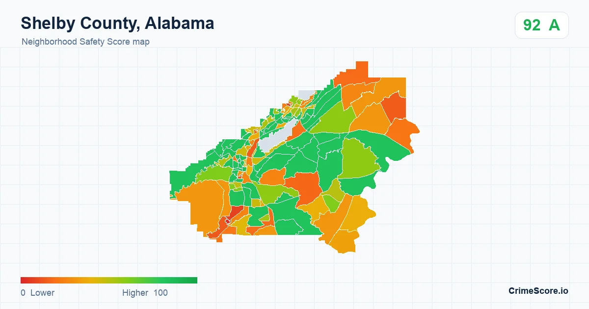 Shelby County, Alabama neighborhood Safety Score map by Census block group