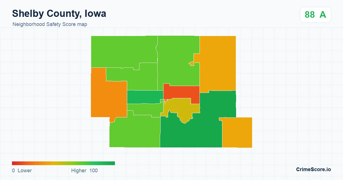 Shelby County, Iowa neighborhood Safety Score map by Census block group