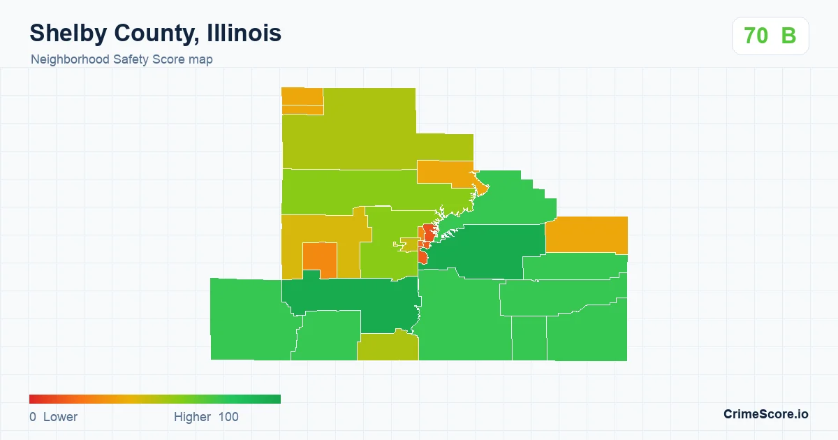 Shelby County, Illinois neighborhood Safety Score map by Census block group