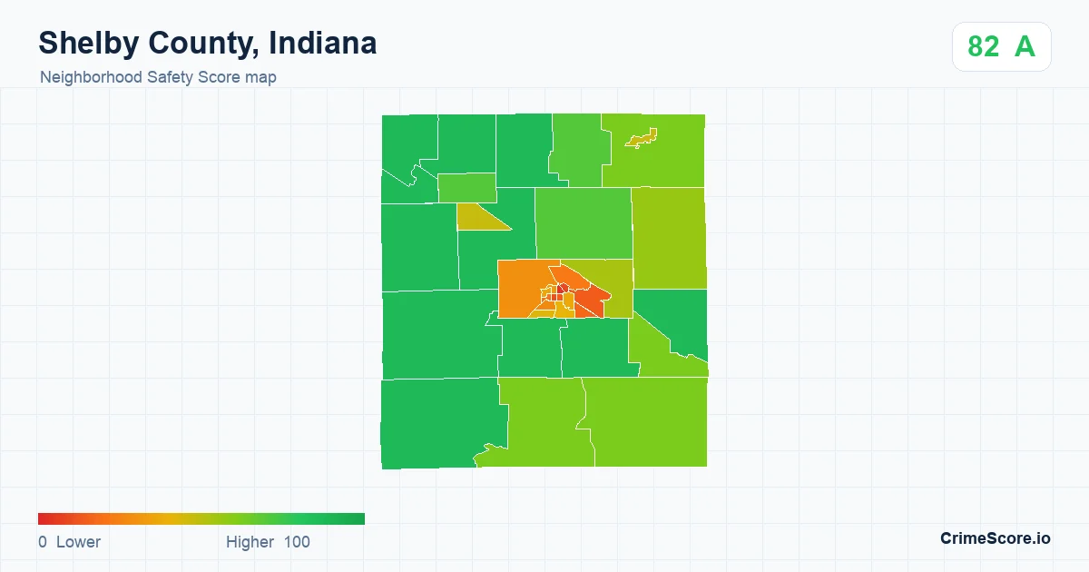Shelby County, Indiana neighborhood Safety Score map by Census block group