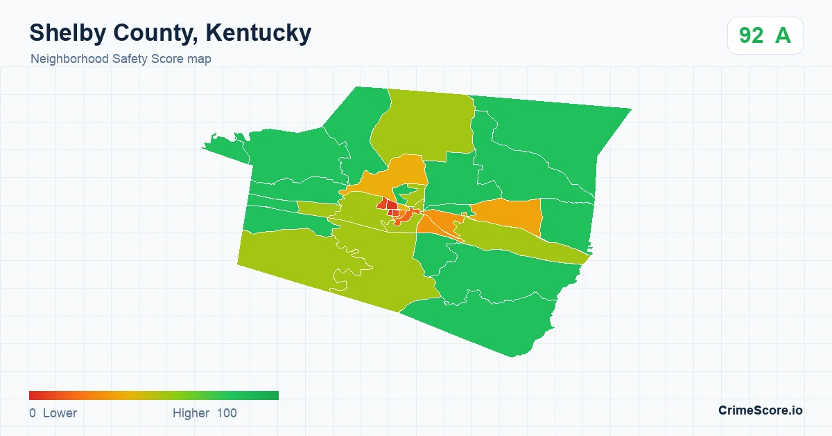 Shelby County, Kentucky neighborhood Safety Score map by Census block group