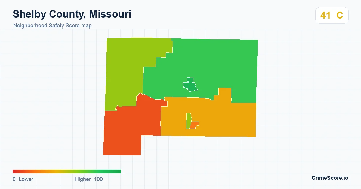 Shelby County, Missouri neighborhood Safety Score map by Census block group
