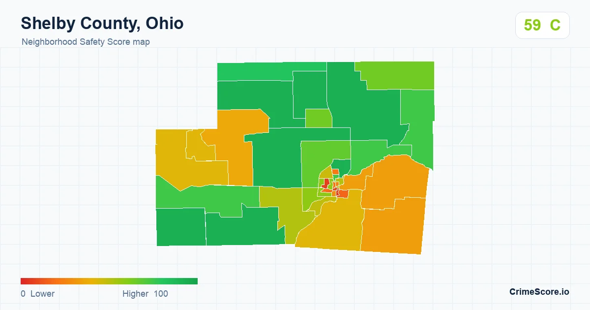 Shelby County, Ohio neighborhood Safety Score map by Census block group