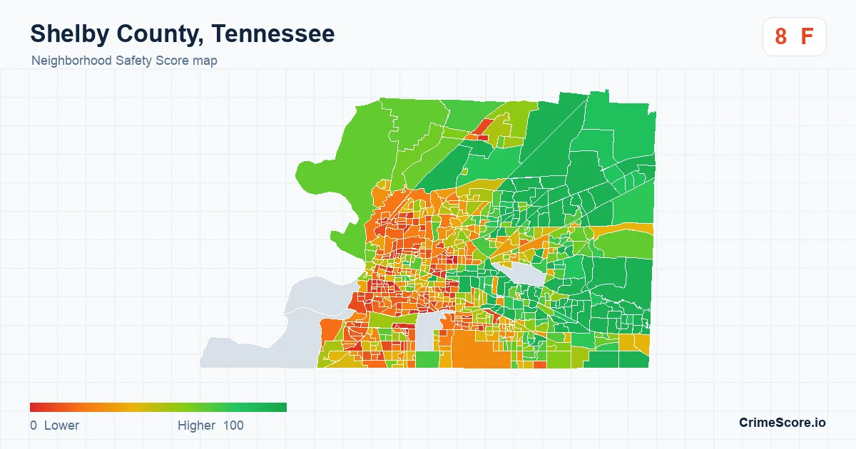 Shelby County, Tennessee neighborhood Safety Score map by Census block group