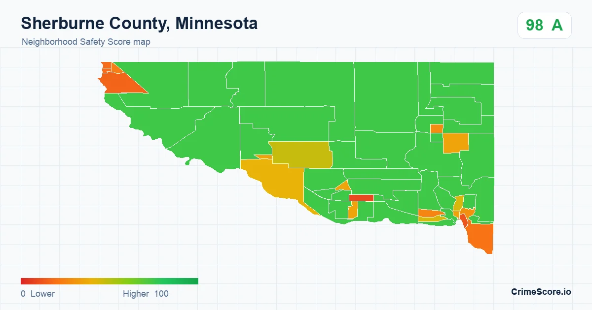 Sherburne County, Minnesota neighborhood Safety Score map by Census block group