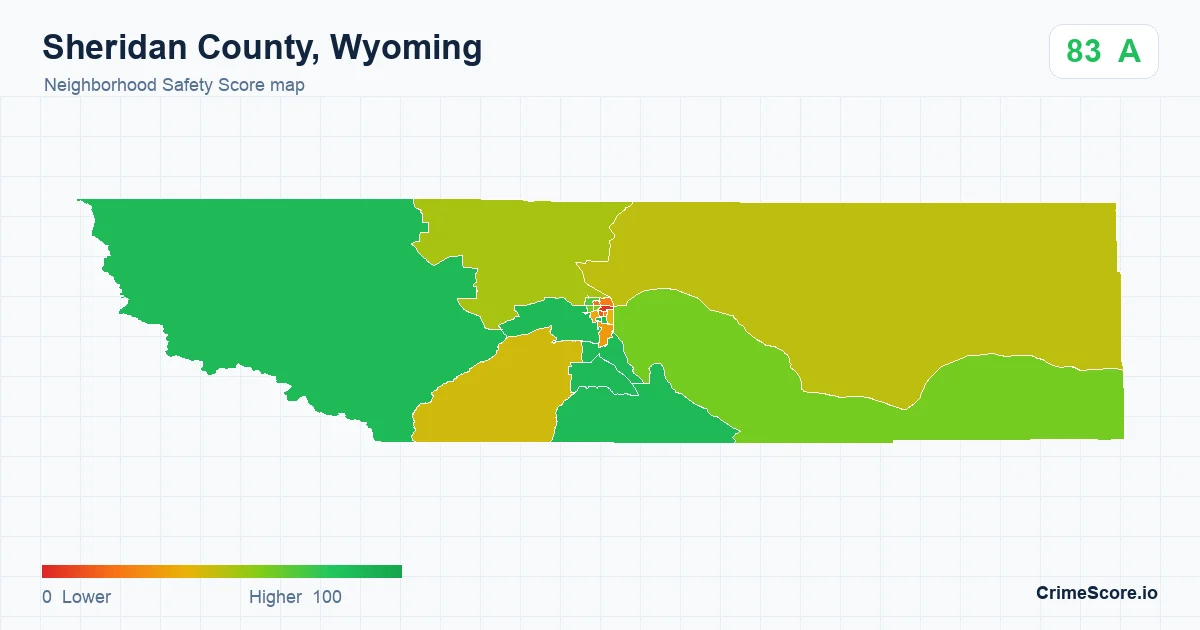 Sheridan County, Wyoming neighborhood Safety Score map by Census block group