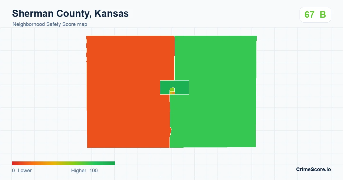 Sherman County, Kansas neighborhood Safety Score map by Census block group