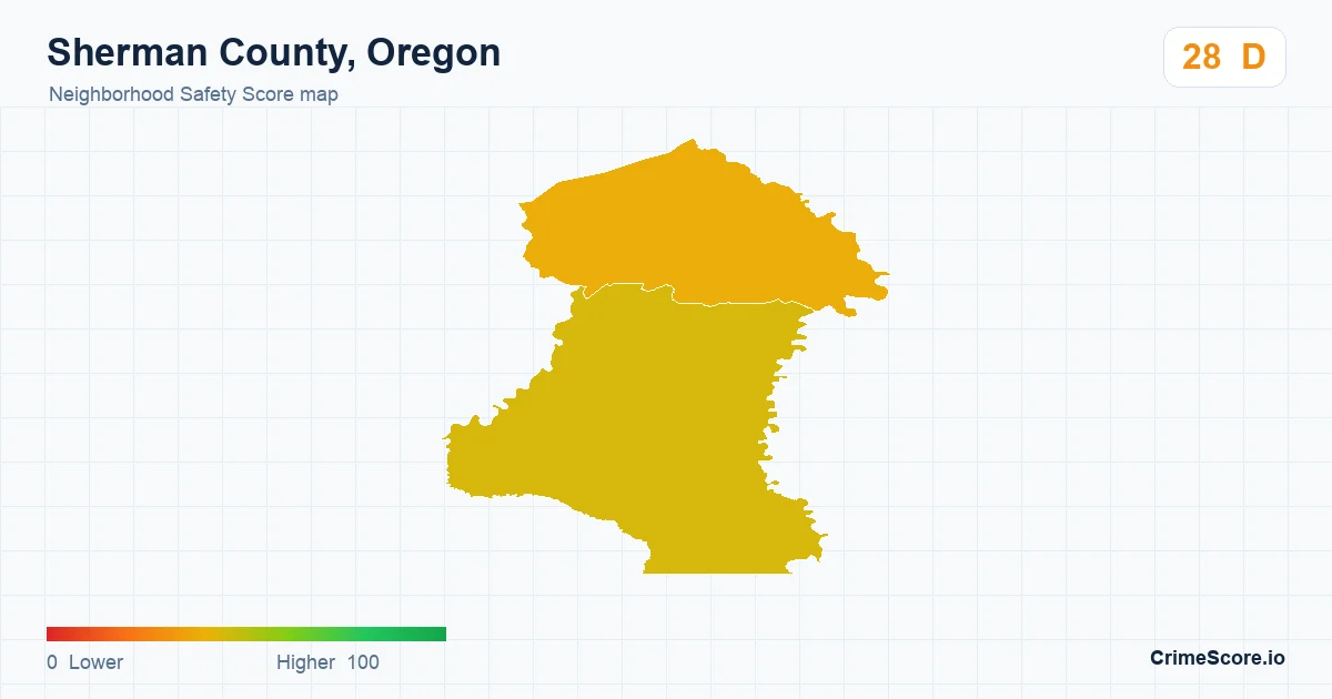 Sherman County, Oregon neighborhood Safety Score map by Census block group