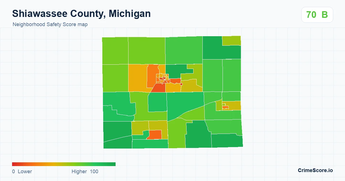 Shiawassee County, Michigan neighborhood Safety Score map by Census block group