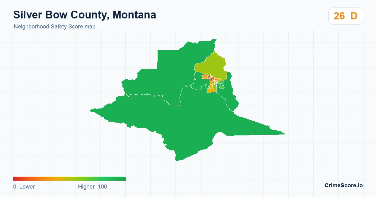 Silver Bow County, Montana neighborhood Safety Score map by Census block group