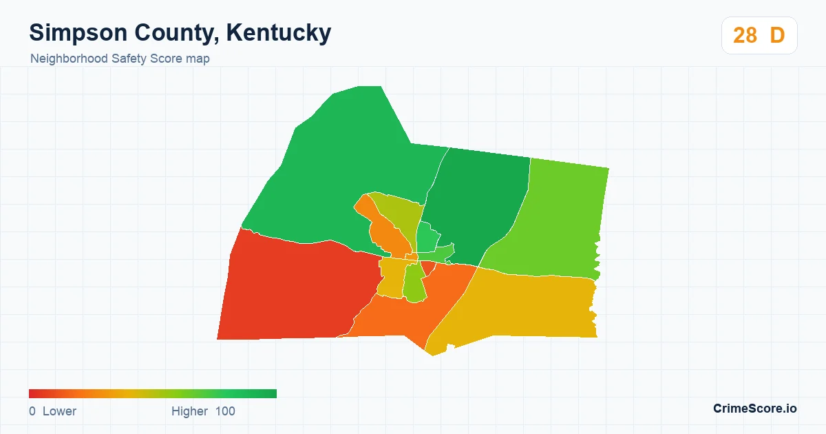 Simpson County, Kentucky neighborhood Safety Score map by Census block group