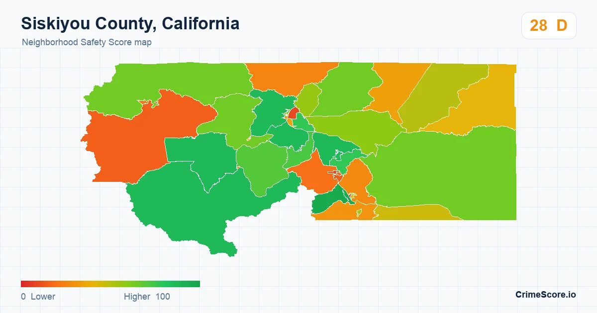 Siskiyou County, California neighborhood Safety Score map by Census block group