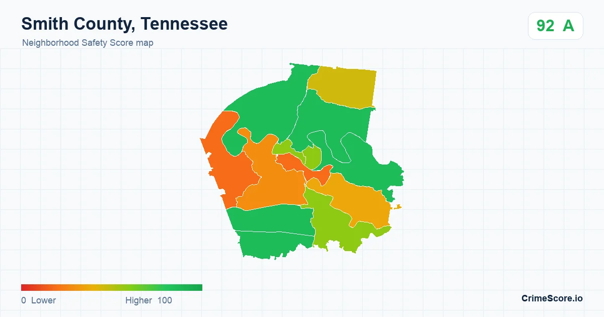 Smith County, Tennessee neighborhood Safety Score map by Census block group