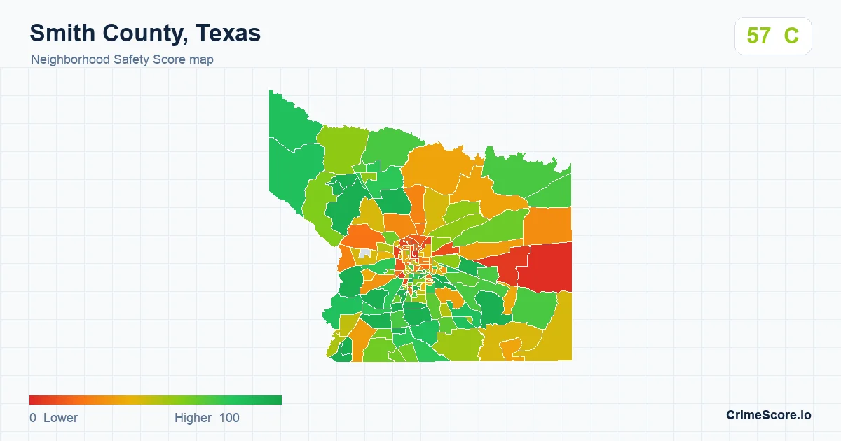 Smith County, Texas neighborhood Safety Score map by Census block group