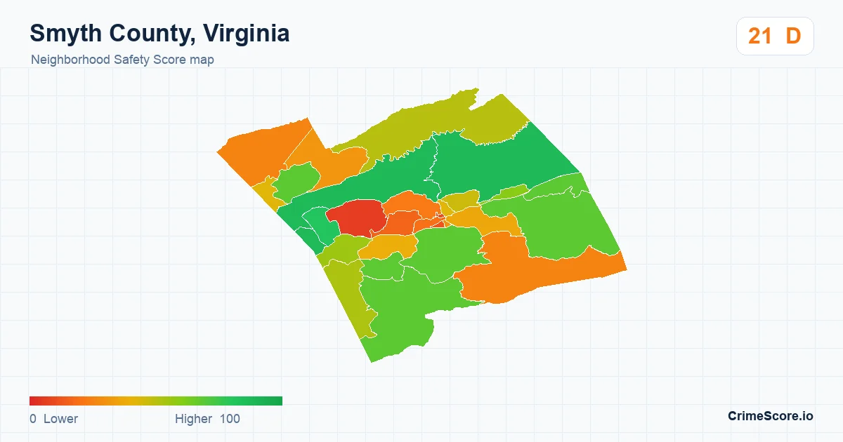 Smyth County, Virginia neighborhood Safety Score map by Census block group