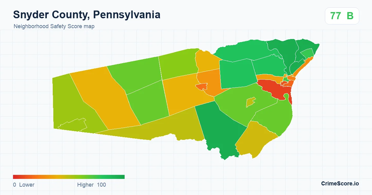 Snyder County, Pennsylvania neighborhood Safety Score map by Census block group