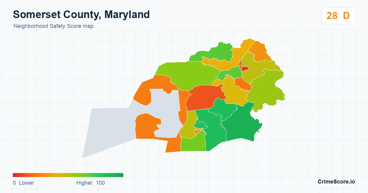 Somerset County, Maryland neighborhood Safety Score map by Census block group
