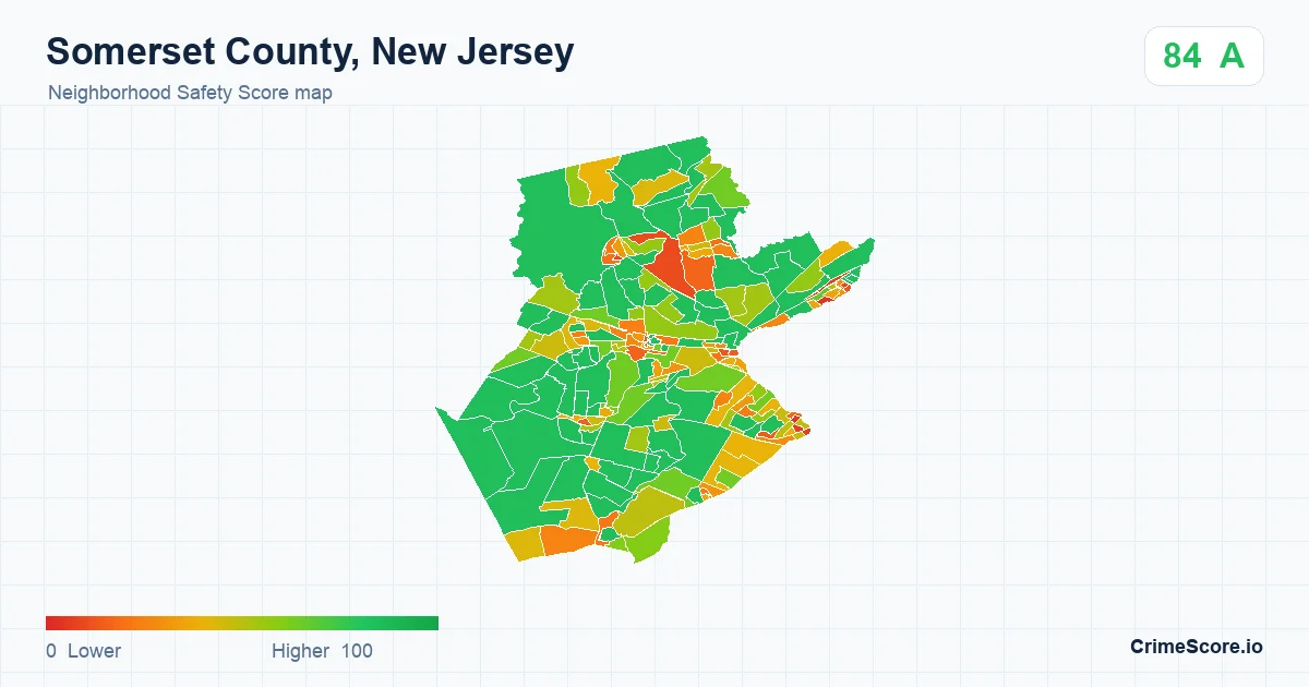 Somerset County, New Jersey neighborhood Safety Score map by Census block group