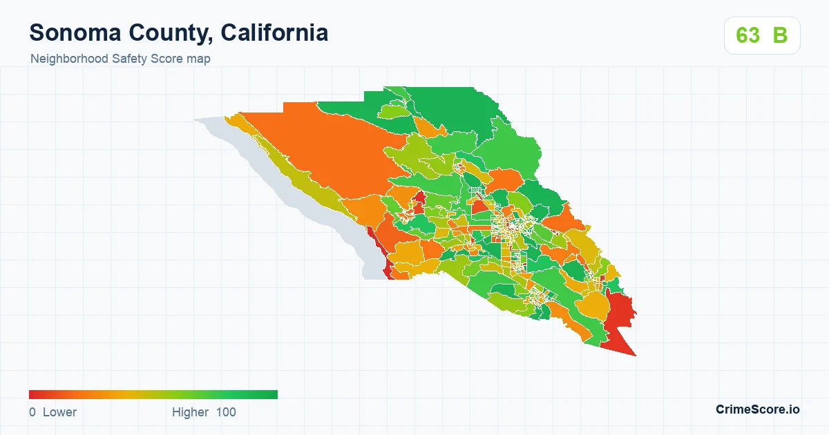 Sonoma County, California neighborhood Safety Score map by Census block group