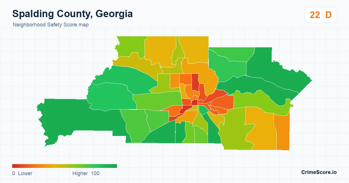 Spalding County, Georgia neighborhood Safety Score map by Census block group