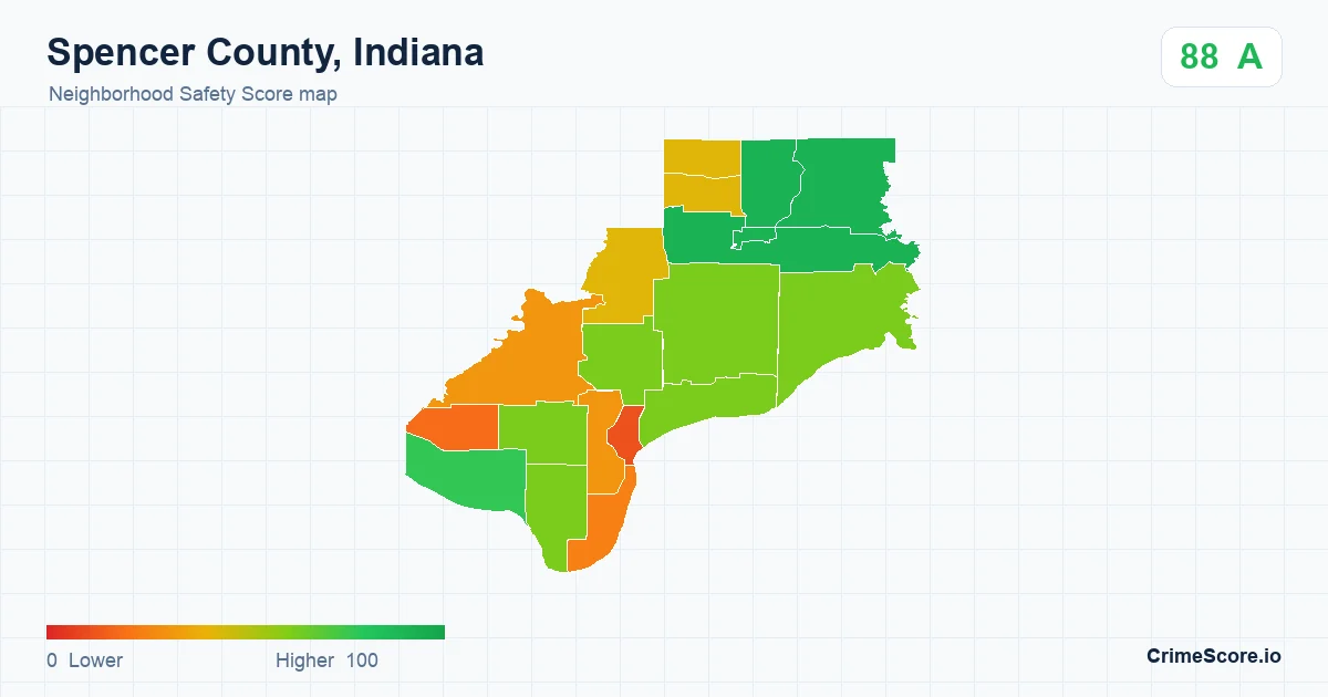 Spencer County, Indiana neighborhood Safety Score map by Census block group