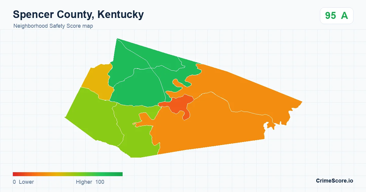 Spencer County, Kentucky neighborhood Safety Score map by Census block group