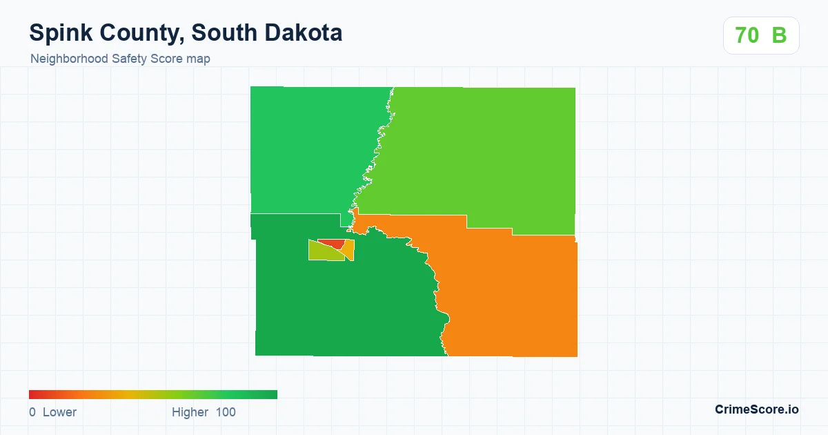 Spink County, South Dakota neighborhood Safety Score map by Census block group