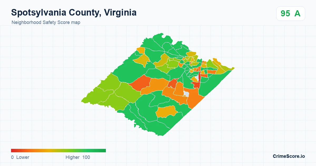 Spotsylvania County, Virginia neighborhood Safety Score map by Census block group