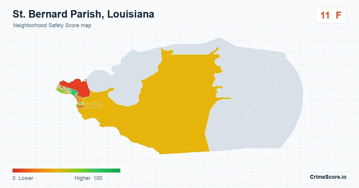 St. Bernard Parish, Louisiana neighborhood Safety Score map by Census block group
