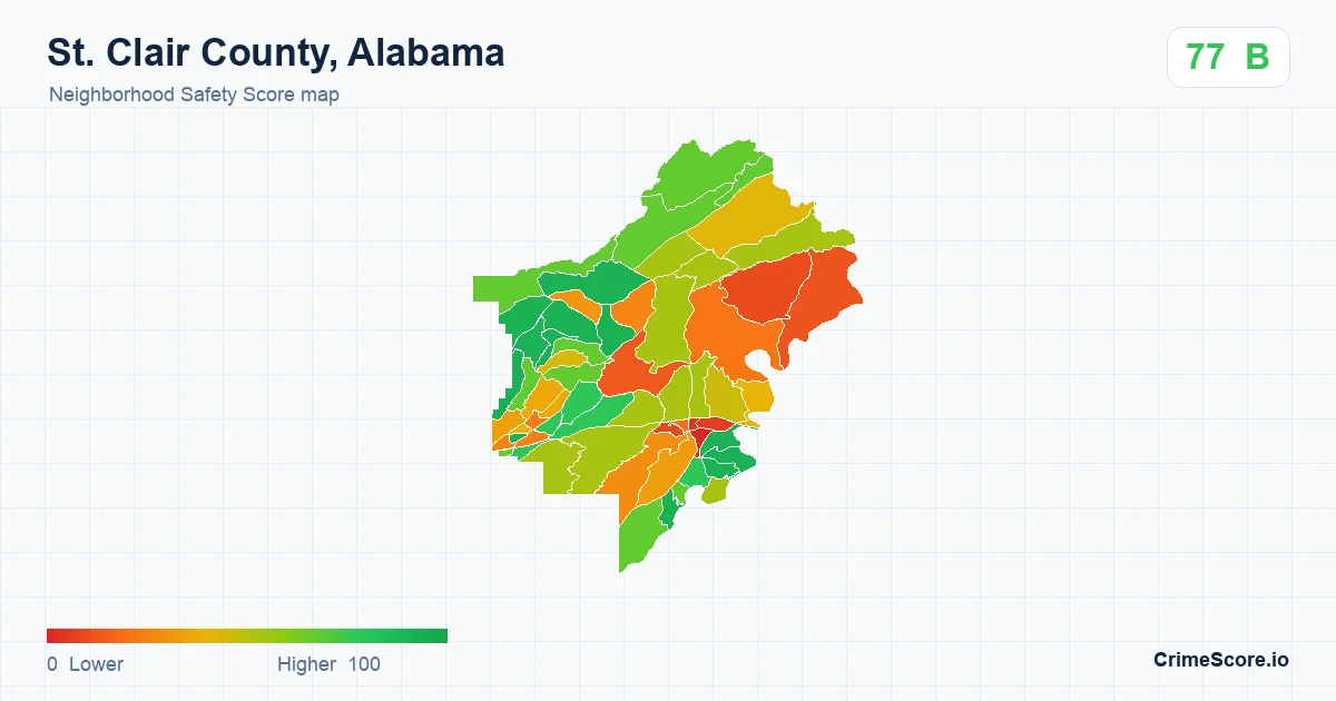 St. Clair County, Alabama neighborhood Safety Score map by Census block group