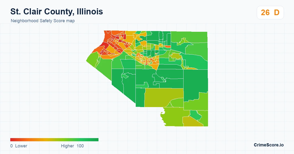 St. Clair County, Illinois neighborhood Safety Score map by Census block group